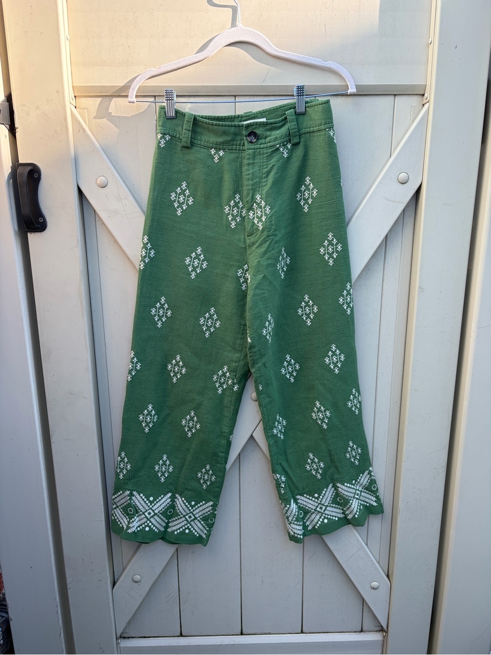 Zara Green Embroidered Girls' Cotton Pants